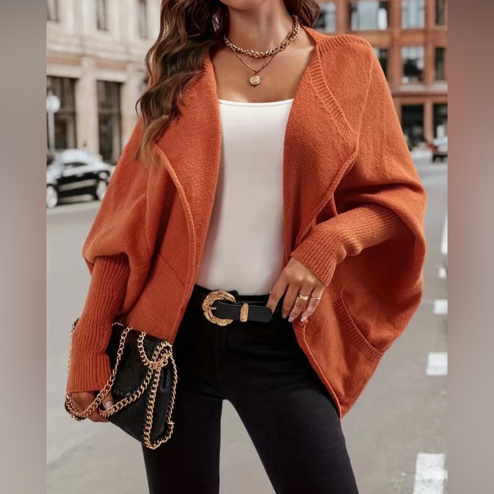 Batwing Sleeve Knit Cardigan Burnt Orange - XL NEW